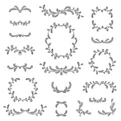 Obraz premium Floral frame, border, wreath, dividers, calligraphic shapes set.
