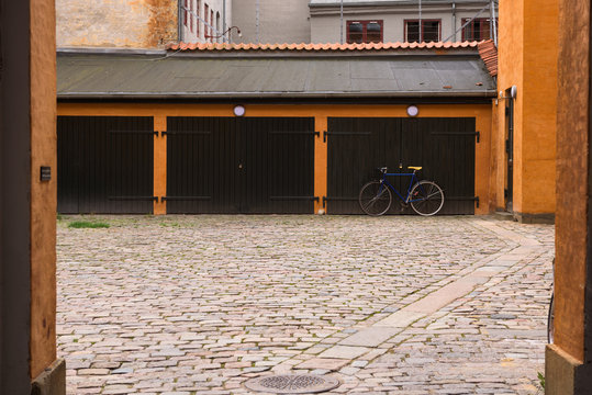 Racing bicycle parked in front of the garage, Copenhagen, Denmark