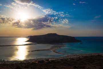 Balos beach and lagoon during sunset, Chania prefecture, West Crete, Greece