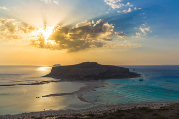 Balos beach and lagoon during sunset, Chania prefecture, West Crete, Greece