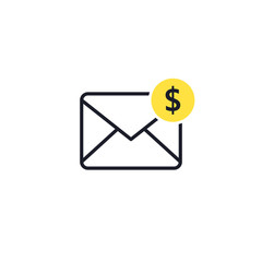 Envelope and coin business icon. Vector isolated illustration of business message.