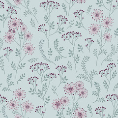 Floral pattern with leaves. Ornamental herb branch seamless nature doodle background