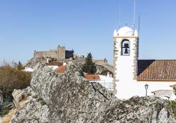 a view of Santiago church and the ancient castle in Marvão town, Portalegre District, Portugal