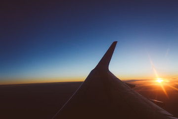 sunset view from the window of an airplane - 132640405