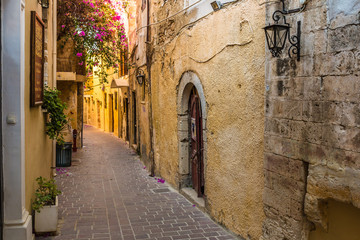 Fototapeta premium Beautiful mediaval streets of Chania, Crete island, Greece