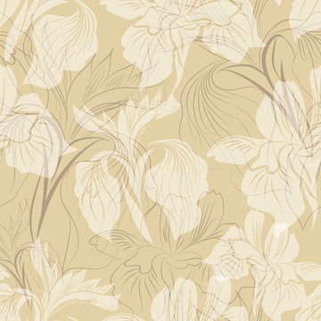 Floral pattern. Flower seamless background. Flourish ornamental engraving © Terriana