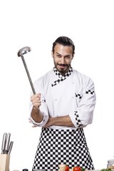 Funny male cook isolated on the white background