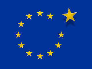 Politics EU Exit Concept: European Union Flag With One Star Floating, 3d illustration