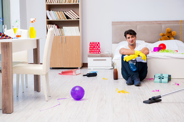 Man at home after heavy partying