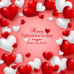 Realistic floating 3D Valentine hearts red background