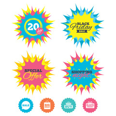 Sale speech bubble icons. Buy cart symbol.