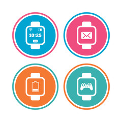 Smart watch icons. Wrist digital time clock.