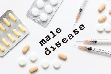 concept - male disease top view on white background