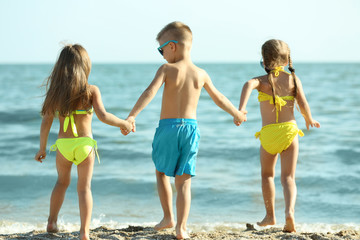 Cute kids having fun on beach