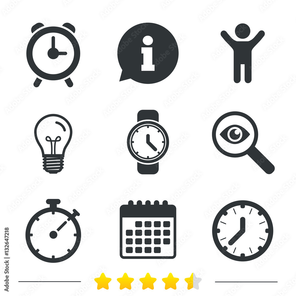 Poster mechanical clock time icons. stopwatch timer.