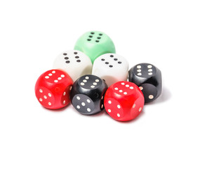 Playing chips and dices isolated on white background