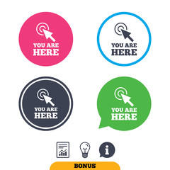 You are here sign icon. Info speech bubble.