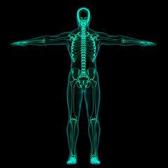 Radiografia scheletro su sfondo nero