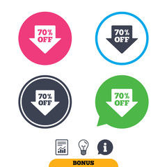 70 percent sale arrow tag sign icon.