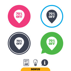 70 percent sale pointer tag sign icon.