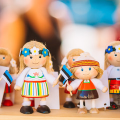 Souvenirs Ethnic Folk National Wooden Dolls Toys At European Estonian Market