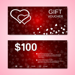 Fototapeta na wymiar Valentine's Day gift voucher, discount coupon vector design