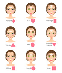 Set of different woman face types