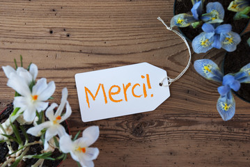 Flowers, Label, Merci Means Thank You