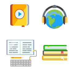 Flat design colorful vector illustration concept of distance education, online learning for web banners and print materials. E- webinar Isolated.