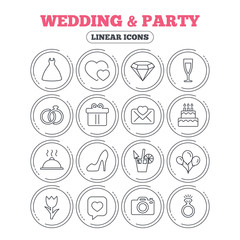 Wedding and party icon. Dress, diamond and ring.