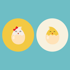 Baby Rooster and Chicken in eggs set. Chicks set.
