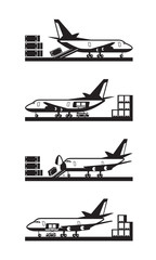 Different types of loading cargo airplane - vector illustration