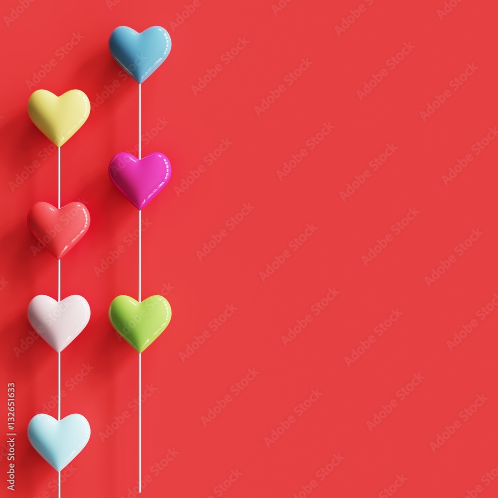 Poster colorful tiny hearts on left background for copy space. minimal idea.