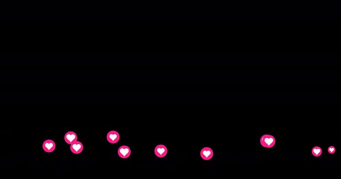 A group of generic Facebook-style love emotion icons travel across the bottom of the screen. With alpha channel. Alpha channel may only be available in original 4K version.	