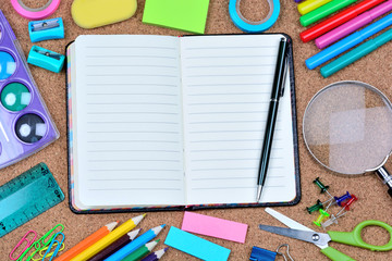 Many objects school on cork background