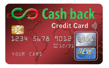 Cash back credit cards reward the user with cash returned for using the card to make purchases. Here is a mock, generic cash back card isolated on the background.