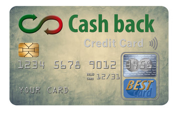 Cash back credit cards reward the user with cash returned for using the card to make purchases. Here is a mock, generic cash back card isolated on the background.