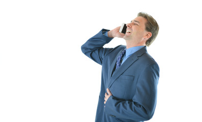 Business man laughing hard on smart phone