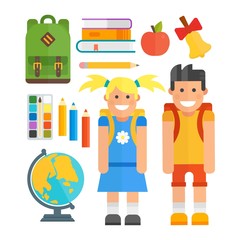 School symbols and kids vector set.
