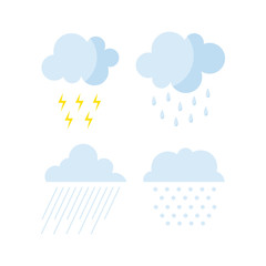 Set of rainy weather clouds icons vector.