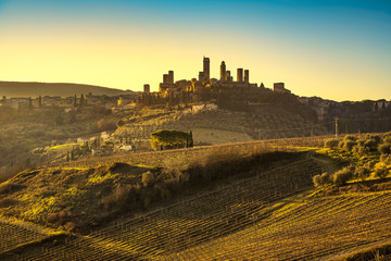San Gimignano medieval town towers. Tuscany Italy