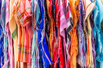 Colorful Thai silks in a market in Bangkok, Thailand