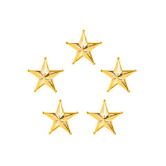 Fototapeta na wymiar Five Golden Christmas Star isolated on white Background.