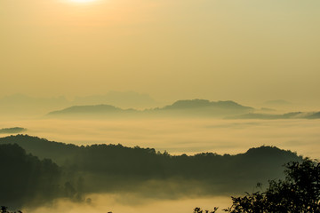 the morning in the mist of winter in Phu bo bit ,Loei Thailand