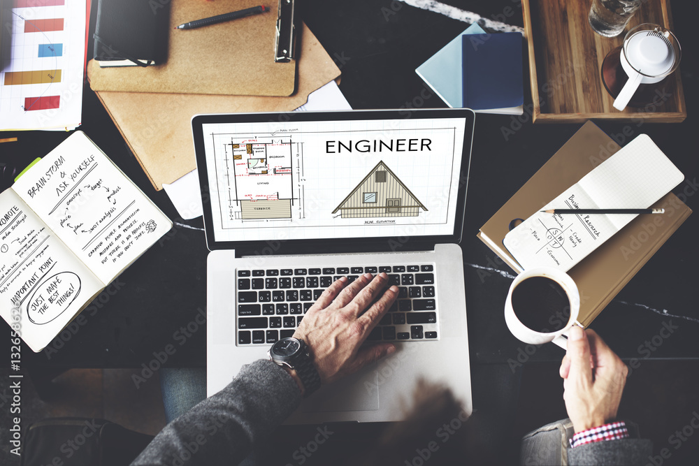 Poster engine engineer engineering machine occupation concept