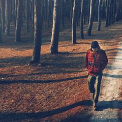 Man Walking Alone Camping Wanderlust Concept
