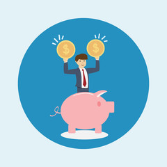 businessman with pig bank. Saving concept. flat design. vector illustration