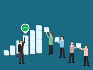 Business man pointing up and order others to work. Leader concept. Isometric 3d design. vector illustration