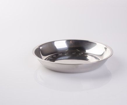 plate or stainless steel food plate on background.