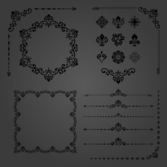 Vintage set of classic elements. Different vector elements for decoration and design frames, cards, menus, backgrounds and monograms. Classic patterns. Set of vintage patterns